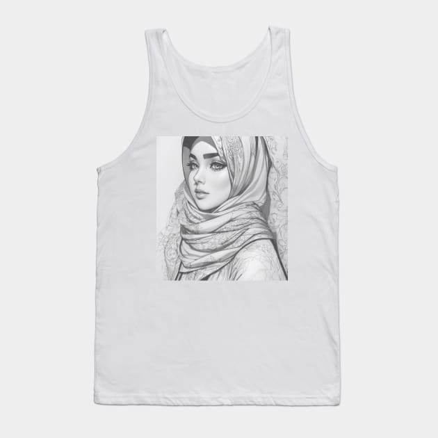 Hijab Girl (Sketch) Tank Top by Sofiyyah Siyah